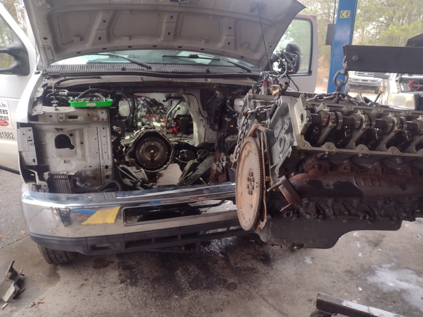 Diesel engine work in the bay